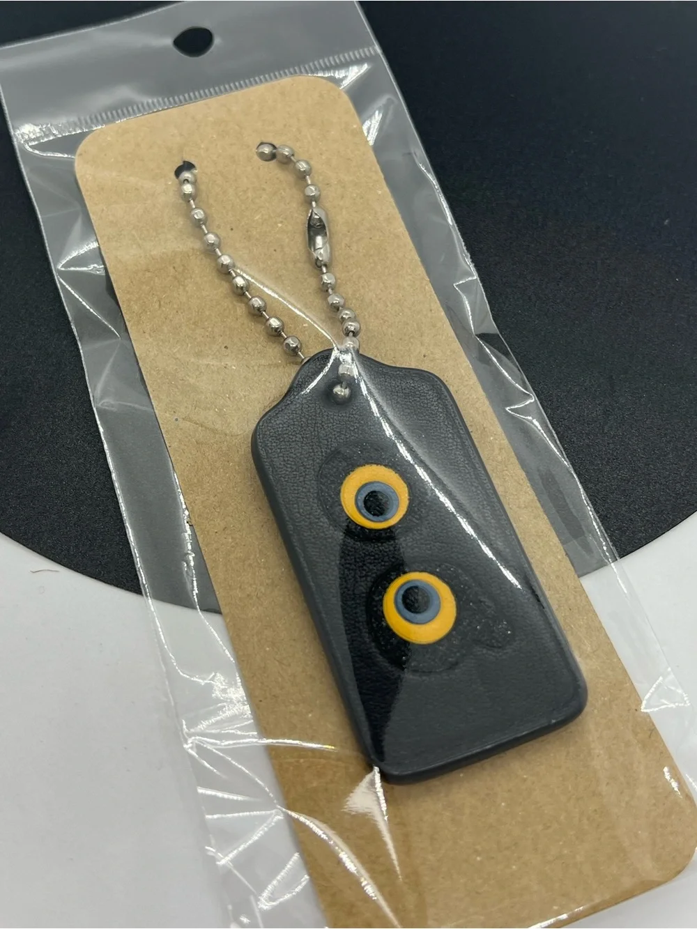 Coach Rare Holiday 2017 Owl Eyes Leather Bag Charm Hangtag Keychain #27829